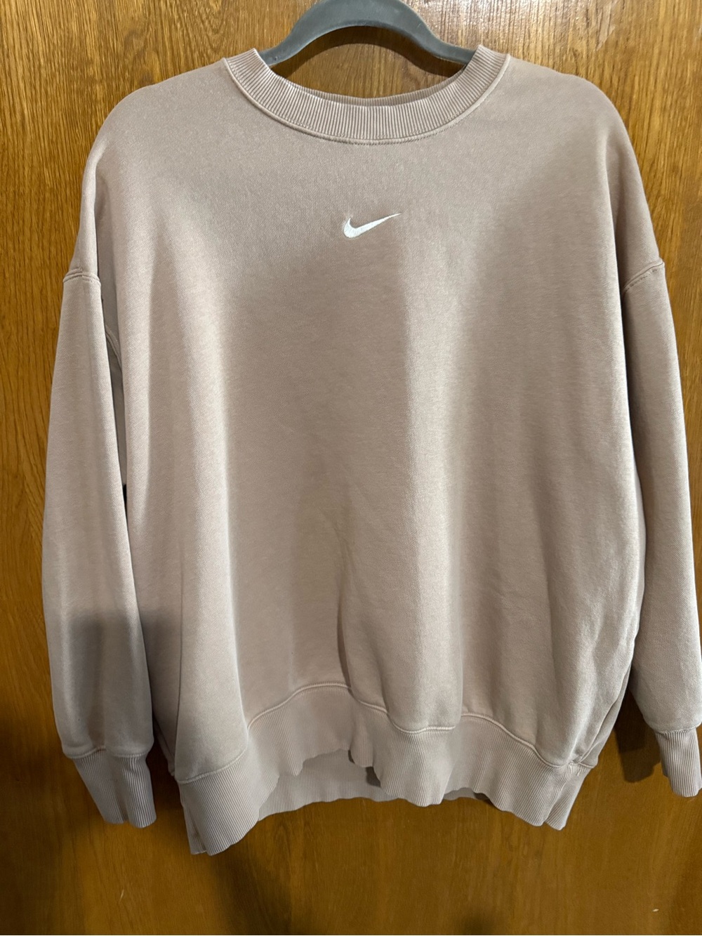 Nike Women's Crewneck Sweatshirt in Light Taupe with White Swoosh